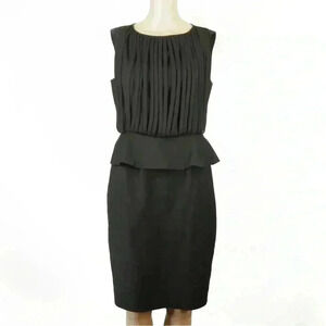 Ted Baker London Black Wool Strap Avant Garde Peplum Midi Sleeveless Dress